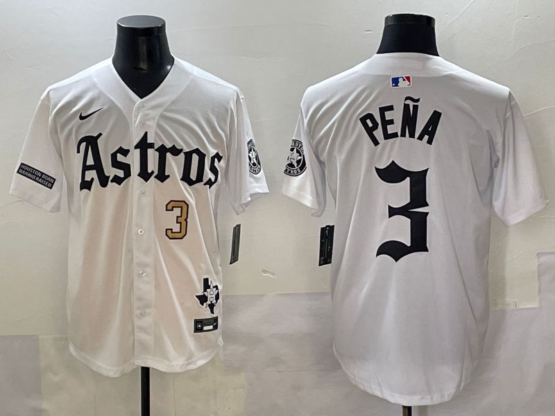 Men 2025 Houston Astros 3 Pena White Five generations Joint Name Nike MLB Jersey style 36